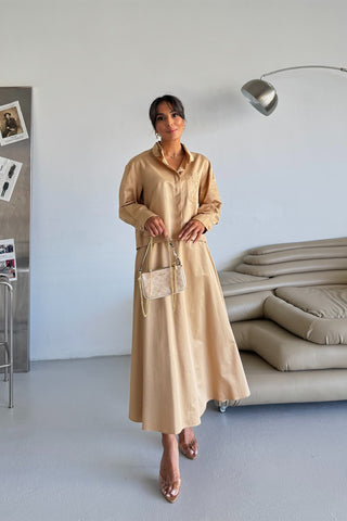 Nakışlı Poplin Etekli Takım - Camel