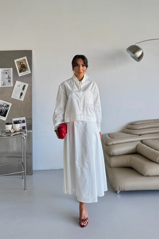 Nakışlı Poplin Etekli Takım - Beyaz