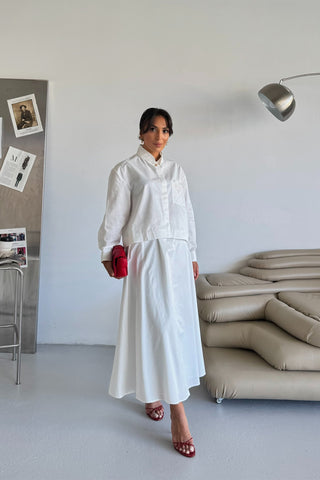 Nakışlı Poplin Etekli Takım - Beyaz