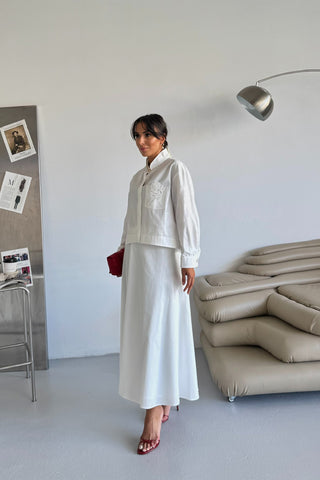 Nakışlı Poplin Etekli Takım - Beyaz
