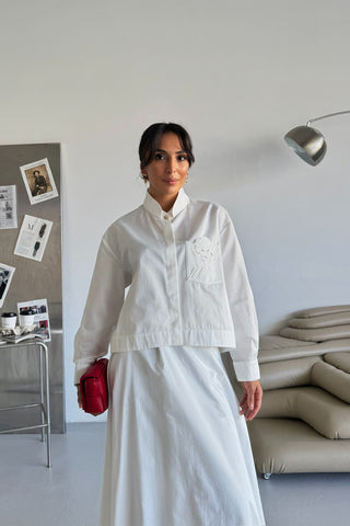 Nakışlı Poplin Etekli Takım - Beyaz