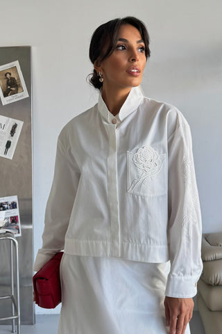 Nakışlı Poplin Etekli Takım - Beyaz