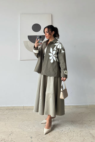 Nakışlı Trençkot - Haki