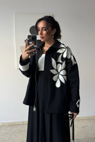 Nakışlı Trençkot - Siyah