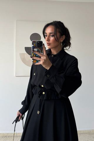 Tensel Çıtçıtlı Kiloş Etekli Takım - Siyah