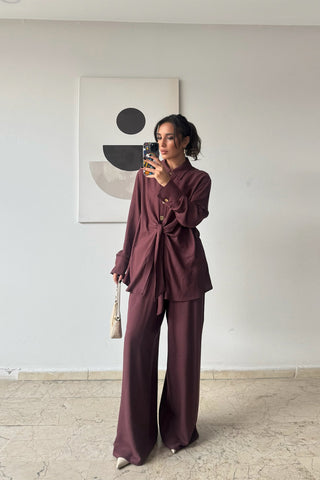 Bağlamalı Yün Viskon Takım - Bordo