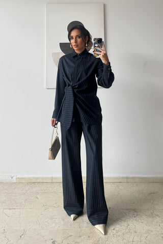 Pantolonlu Çizgili Takım - Lacivert