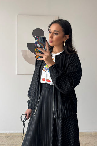 Çizgili Etekli Takım - Siyah