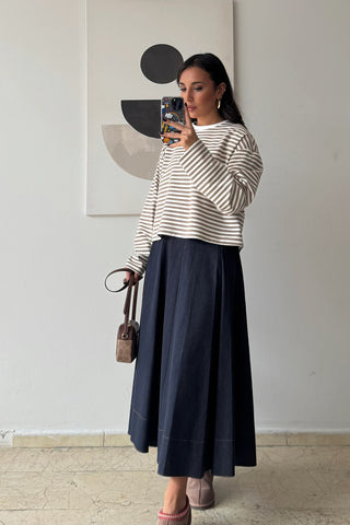 Çizgili Sweat - Bej