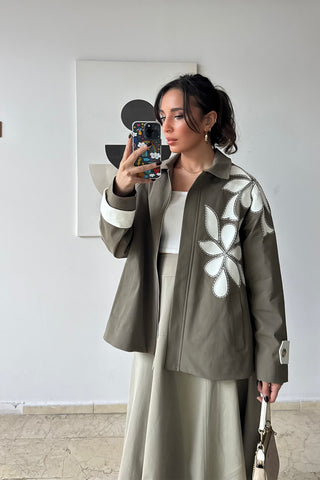 Nakışlı Trençkot - Haki