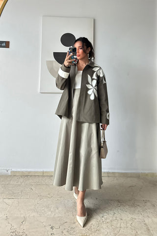 Nakışlı Trençkot - Haki