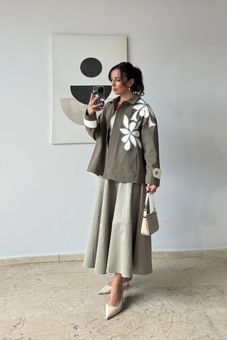 Nakışlı Trençkot - Haki