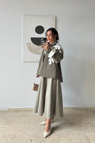 Nakışlı Trençkot - Haki