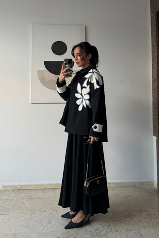 Nakışlı Trençkot - Siyah