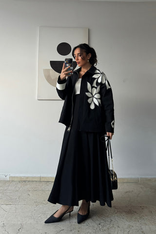 Nakışlı Trençkot - Siyah