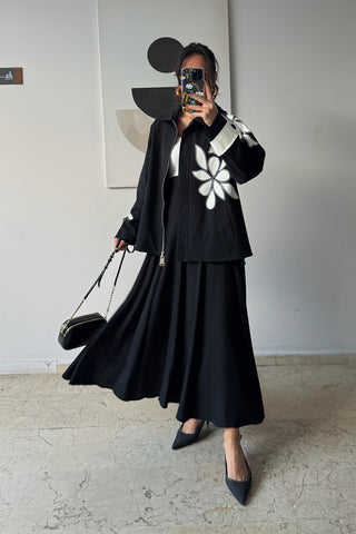 Nakışlı Trençkot - Siyah