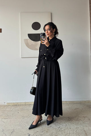 Tensel Çıtçıtlı Kiloş Etekli Takım - Siyah