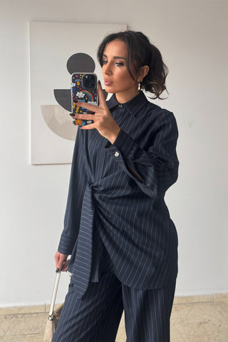 Pantolonlu Çizgili Takım - Lacivert