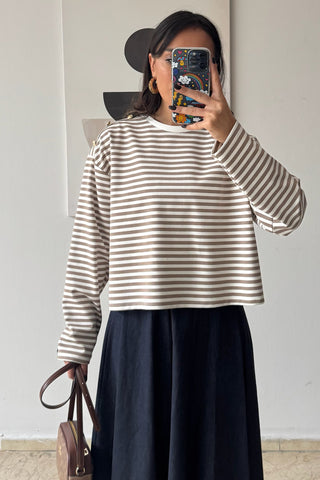 Çizgili Sweat - Bej