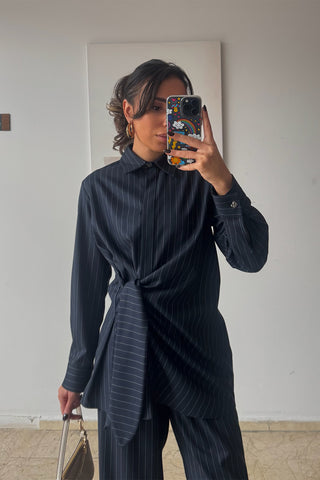 Pantolonlu Çizgili Takım - Lacivert