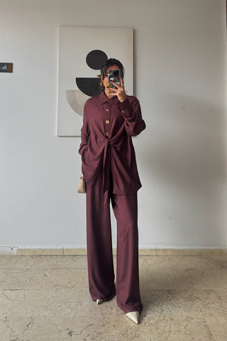 Bağlamalı Yün Viskon Takım - Bordo