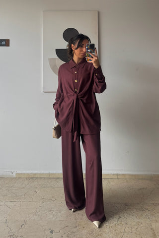 Bağlamalı Yün Viskon Takım - Bordo