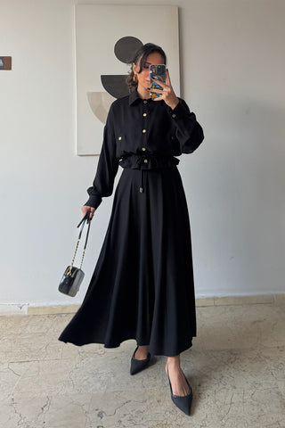 Tensel Çıtçıtlı Kiloş Etekli Takım - Siyah