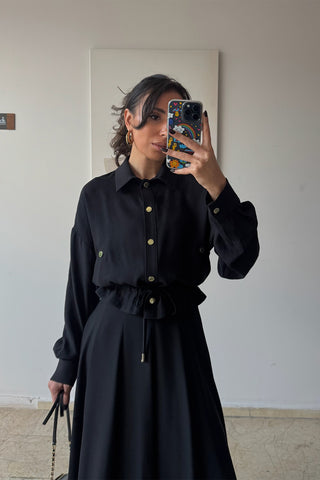 Tensel Çıtçıtlı Kiloş Etekli Takım - Siyah