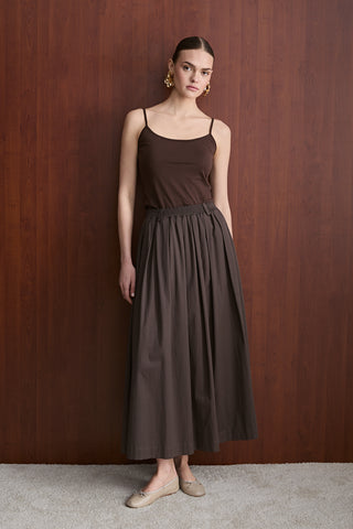 Pileli Poplin Etek - Kahverengi