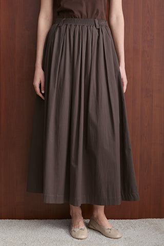 Pileli Poplin Etek - Kahverengi