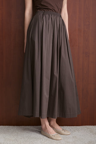 Pileli Poplin Etek - Kahverengi