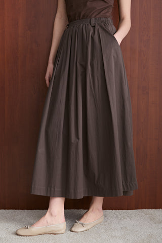 Pileli Poplin Etek - Kahverengi