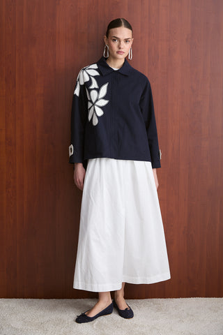 Nakışlı Trençkot - Lacivert