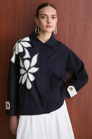 Nakışlı Trençkot - Lacivert