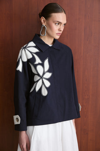 Nakışlı Trençkot - Lacivert