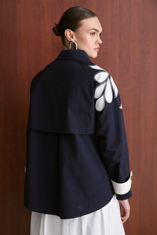 Nakışlı Trençkot - Lacivert