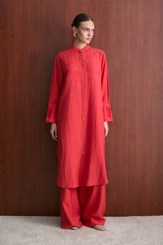 Kol Nervürlü Gömlekli Takım - Mercan