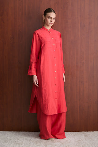 Kol Nervürlü Gömlekli Takım - Mercan