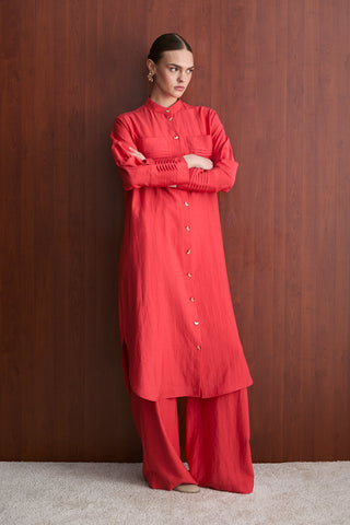 Kol Nervürlü Gömlekli Takım - Mercan