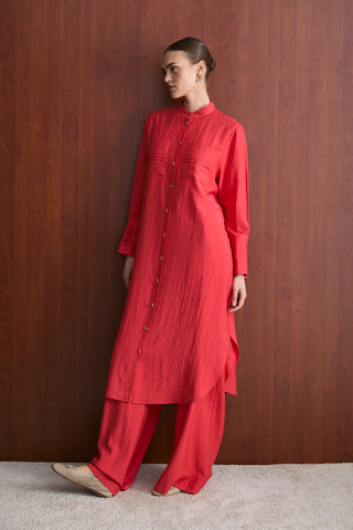 Kol Nervürlü Gömlekli Takım - Mercan