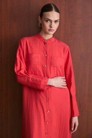 Kol Nervürlü Gömlekli Takım - Mercan