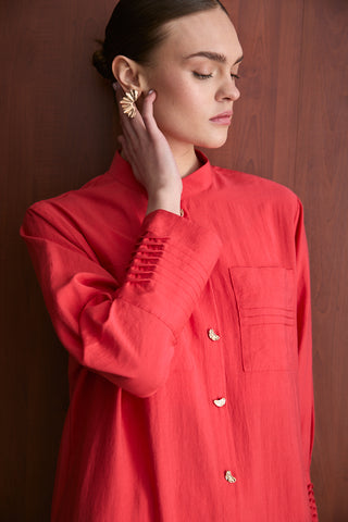 Kol Nervürlü Gömlekli Takım - Mercan