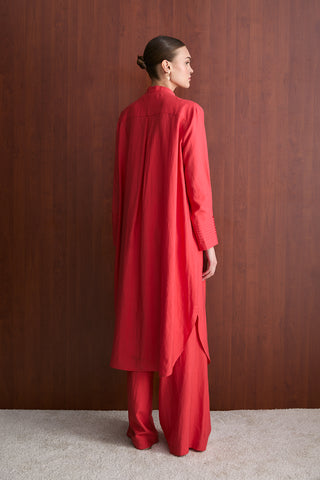 Kol Nervürlü Gömlekli Takım - Mercan