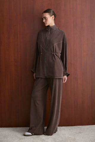 Taş Fermuarlı Manu Eşofman Takım - Kahverengi