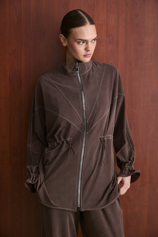 Taş Fermuarlı Manu Eşofman Takım - Kahverengi