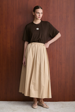 Pileli Poplin Etek - Camel