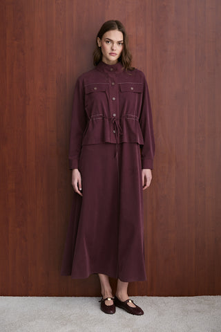 Garni Detaylı Manu Ceket Elbise Takım - Bordo