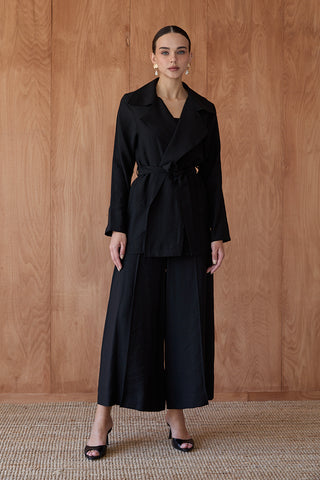 İstiridye Nakışlı Kimono Takım - Siyah