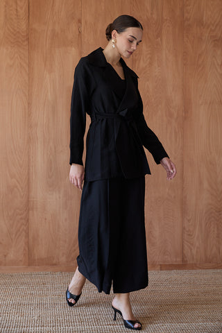 İstiridye Nakışlı Kimono Takım - Siyah