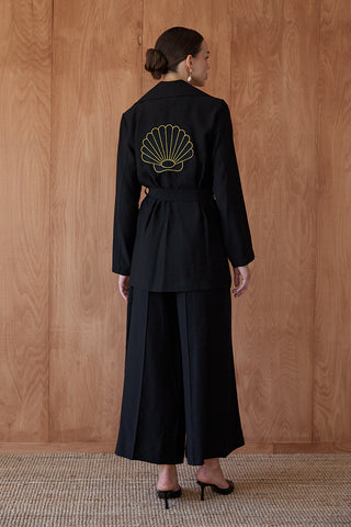 İstiridye Nakışlı Kimono Takım - Siyah